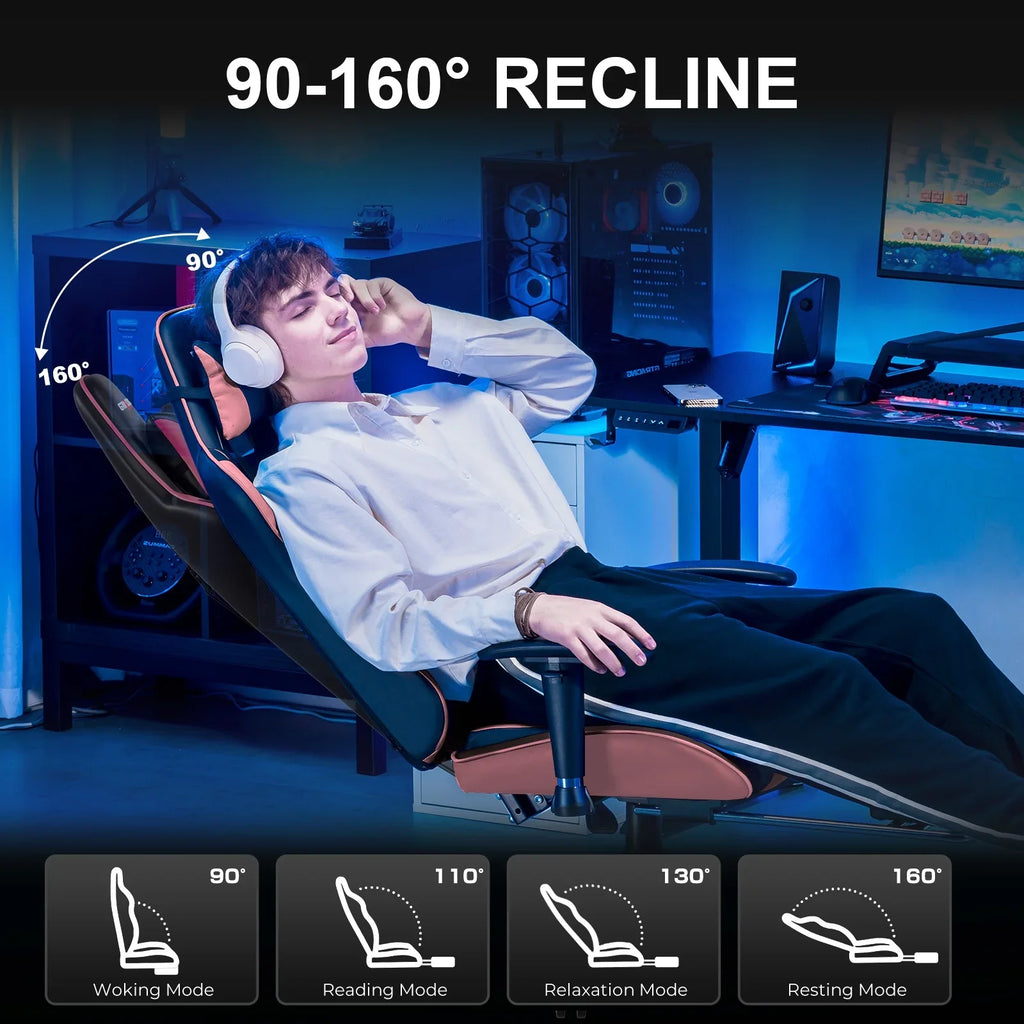 2026 NewGTRACING Gaming Chair, Ergonomic Office Desk Chair with Lumbar Support, PU Leather, Footrest & Adjustable Headrest, Red