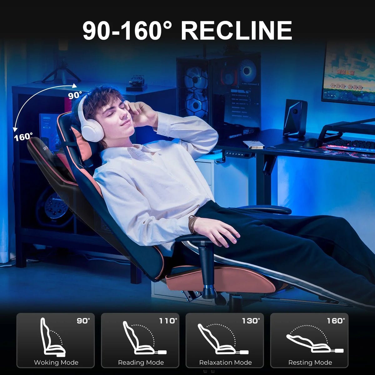 2026 NewGTRACING Gaming Chair, Ergonomic Office Desk Chair with Lumbar Support, PU Leather, Footrest & Adjustable Headrest, Red