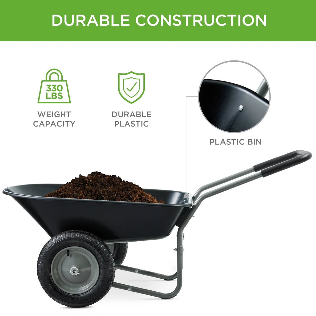 2026 NewBest Choice Products Dual-Wheel Home Wheelbarrow Yard Garden Cart for Lawn, Construction - Green