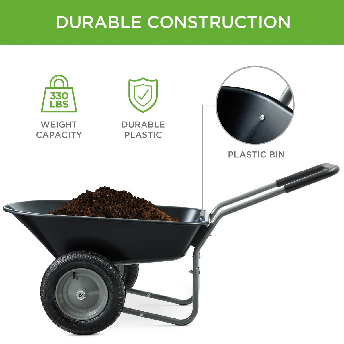2026 NewBest Choice Products Dual-Wheel Home Wheelbarrow Yard Garden Cart for Lawn, Construction - Green