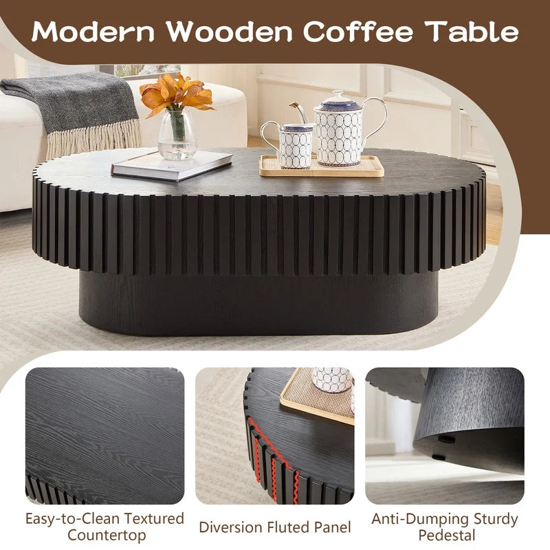 2026 NewFFH 43.7 inch Oval Coffee Table for Living Room,Handcraft Rustic Corner Coffee Table Nature Wood Relief Sturdy Pedestal for Apartmen,Side Table Centre Table,Nature Wood