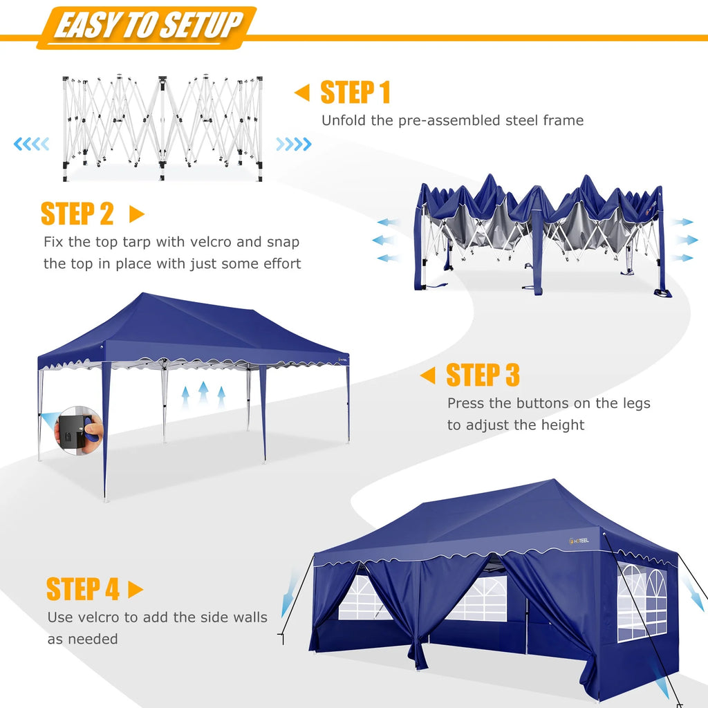 COBIZI 10X20 Pop up Canopy Tent with 6 Removable Side Walls Heavy Duty,Waterproof Adjustable Outdoor Event Party tent Parties,Commercial Instant Portable,Weddings,Camping,with Wheeled Bag,Gray