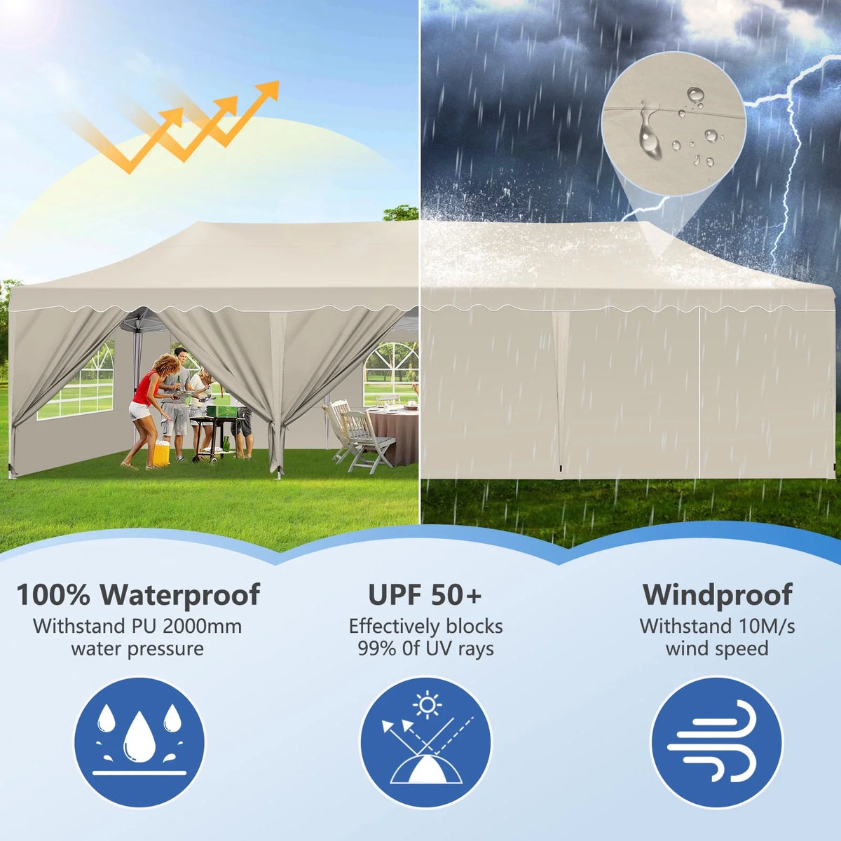 COBIZI 10X20 Pop up Canopy Tent with 6 Removable Side Walls Heavy Duty,Waterproof Adjustable Outdoor Event Party tent Parties,Commercial Instant Portable,Weddings,Camping,with Wheeled Bag,Gray