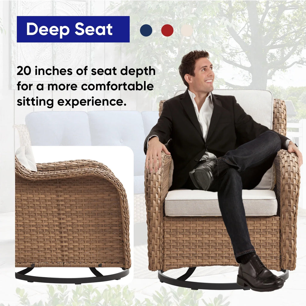 2026 NewPOCASSY 3 Piece Patio Set Outdoor Wicker Glider Rocking and Swivel Chairs with Cushions
