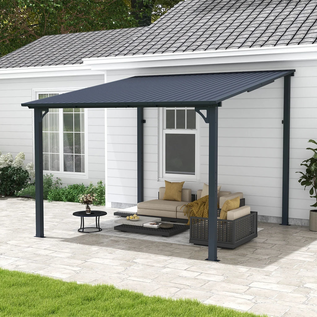 2026 New8' x 10' Outdoor Pergola Gazebo, Lean to Awnings Gazebos, Heavy Duty Hard Top Metal Pergola with Roof, for Patio, Backyard, Decks, Poolside
