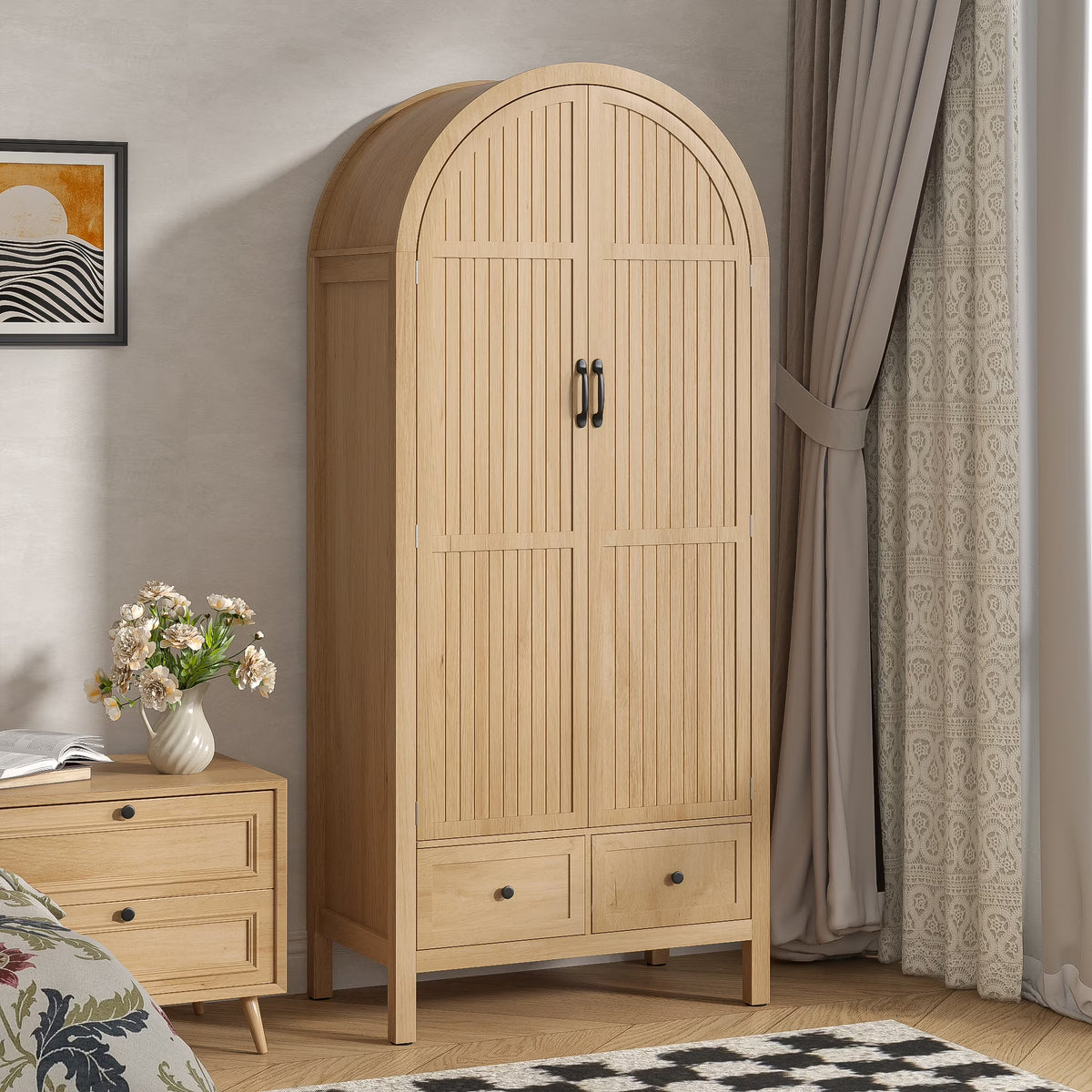 2026 NewArmoire Wardrobe Closet, Bedroom Armoire with Drawers, Wood Wardrobe Storage Cabinets