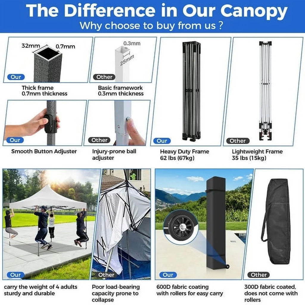 SANOPY 10'x20' Pop Up Canopy Waterproof Folding Tent Outdoor Easy Set-up Instant Tent Heavy Duty Commercial Wedding Party Shelter with 6 Removable Sidewalls, 4 Sandbags, Roller Bag, Black