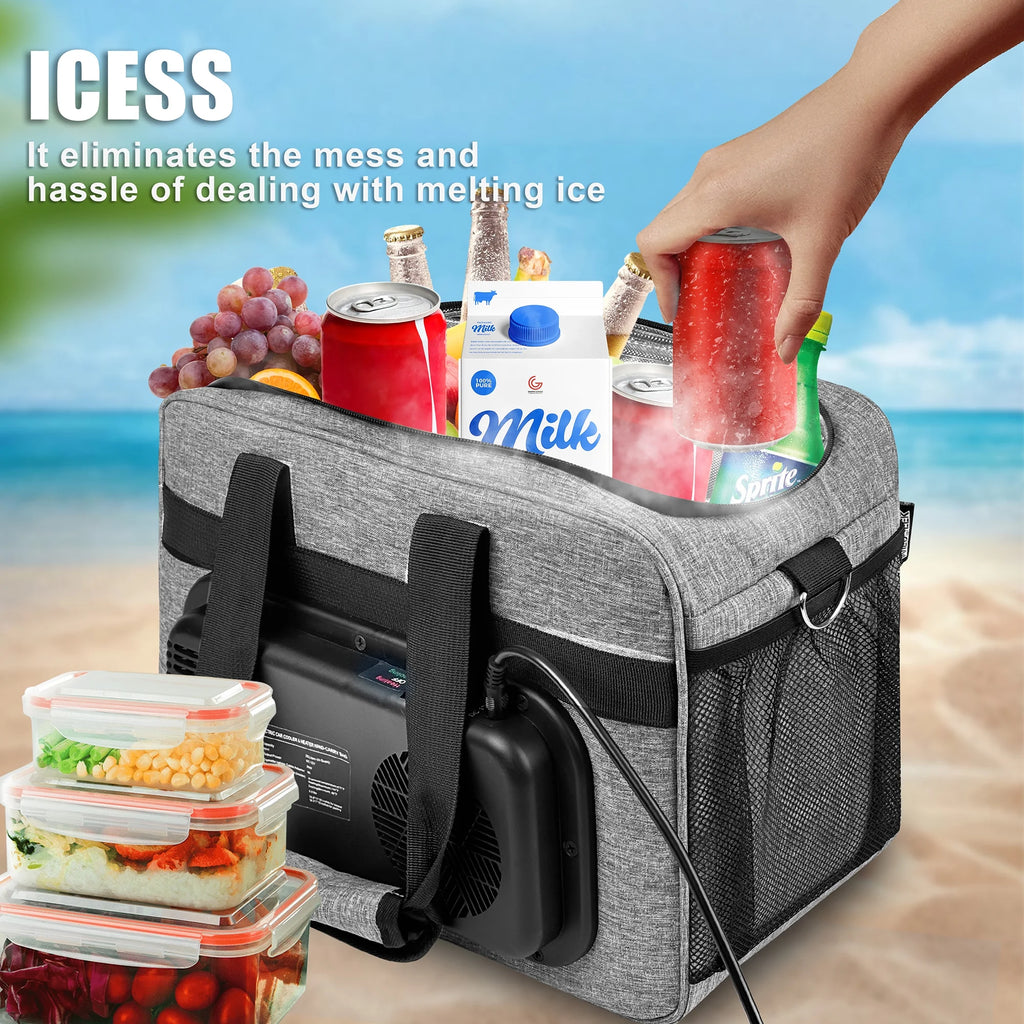 26 Quarts Foldable Portable Cooler & Heater Bag, Powered 12 Volt AC/DC Compatible, Ideal for Vehicle Travel and Outdoor Use-25L Gray-