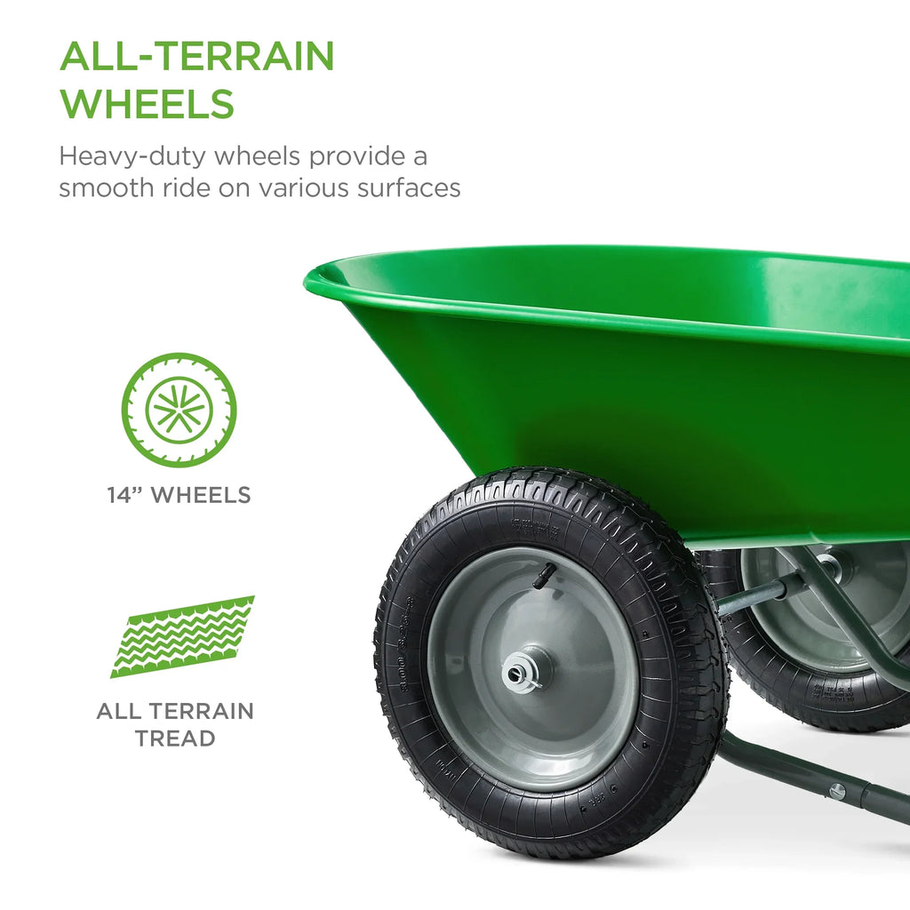 2026 NewBest Choice Products Dual-Wheel Home Wheelbarrow Yard Garden Cart for Lawn, Construction - Green