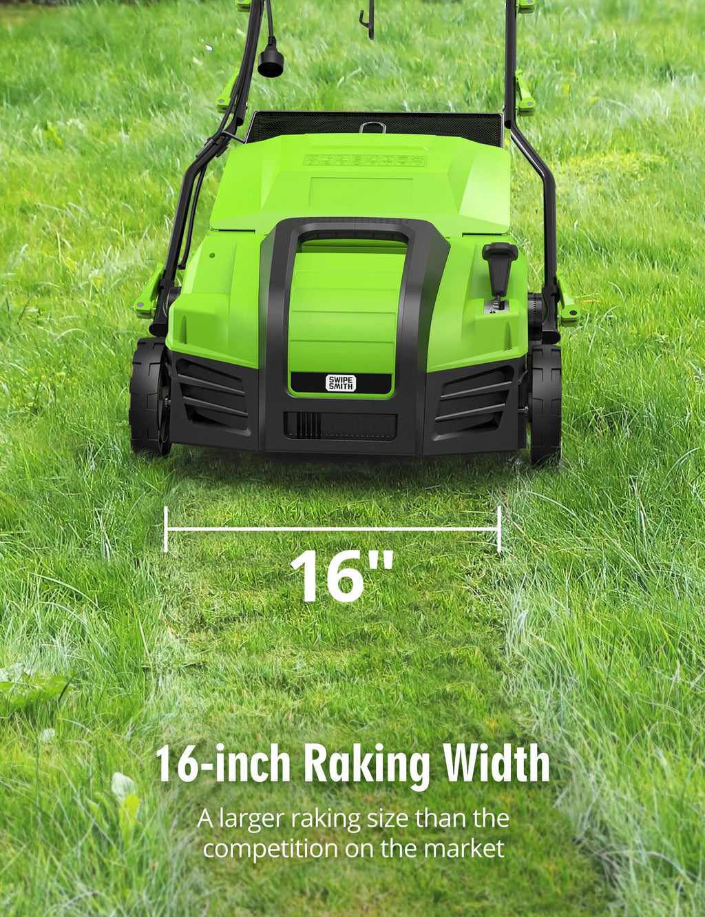 2026 NewSWIPESMITH 16" 15 Amp Electric Dethatcher Scarifier, Lawn with 5-Position Depth Adjustment, 14.5 Gal Removable Thatch Collection Bag, Quick-Fold, Keeps Health