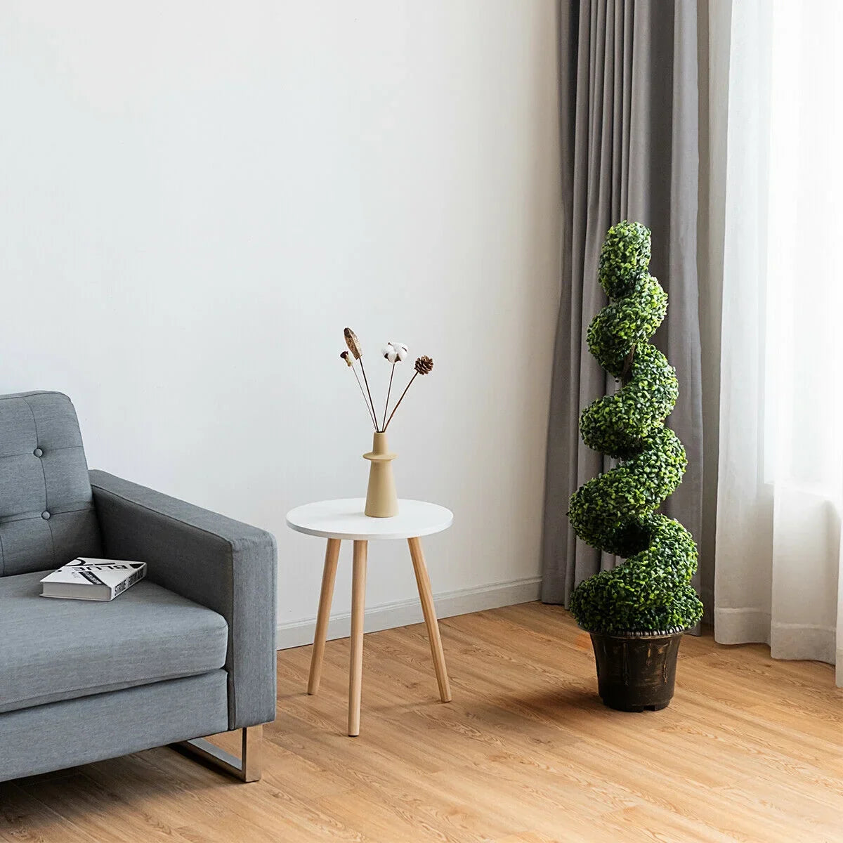 2026 NewGymax 2Pcs 4FT Artificial Boxwood Spiral Tree W/Realistic Leaves Indoor Outdoor Office
