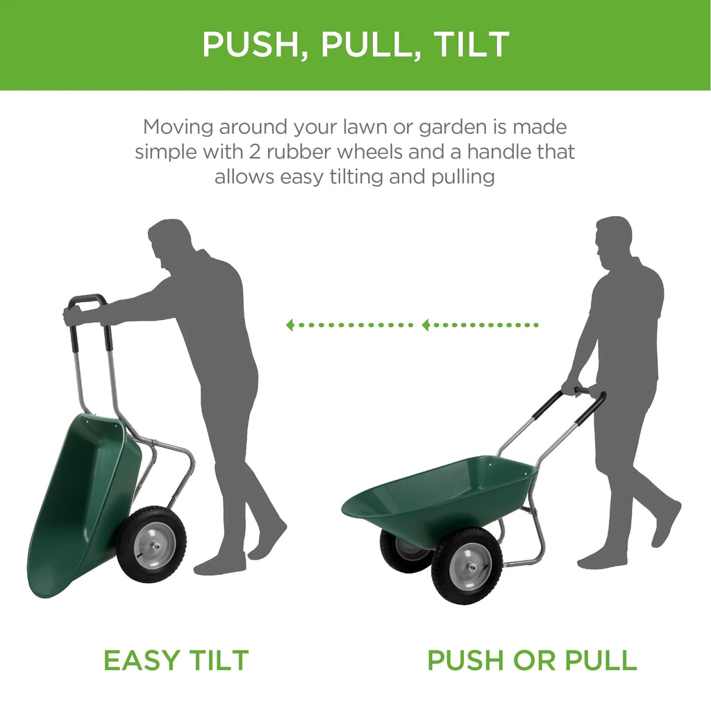 2026 NewBest Choice Products Dual-Wheel Home Wheelbarrow Yard Garden Cart for Lawn, Construction - Green