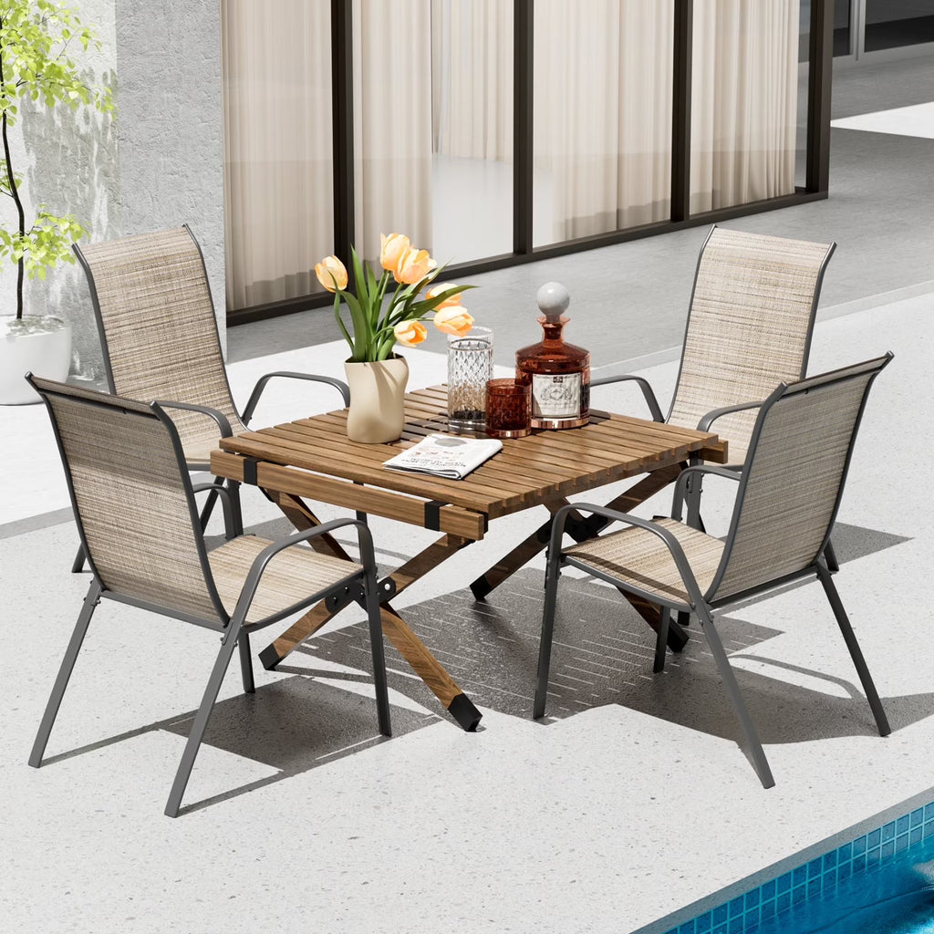 2026 NewPirecart Set of 4 Patio Dining Chairs, Textilene Outdoor Stacking Chairs for Poolside, Backyard, Garden