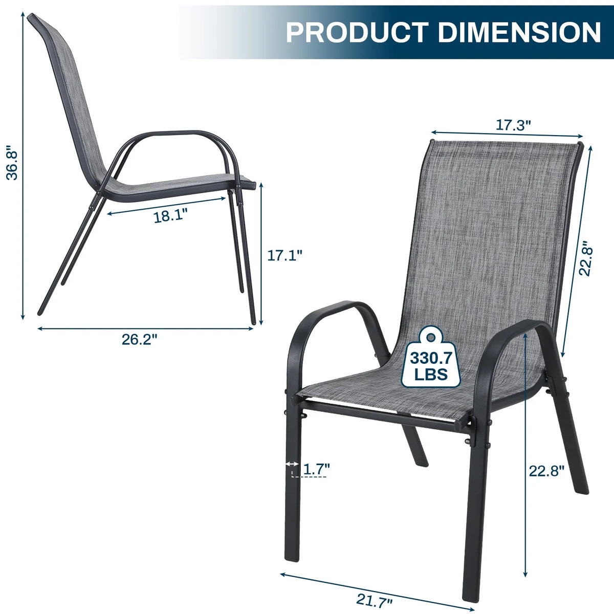 2026 NewPirecart Set of 4 Patio Dining Chairs, Textilene Outdoor Stacking Chairs for Poolside, Backyard, Garden