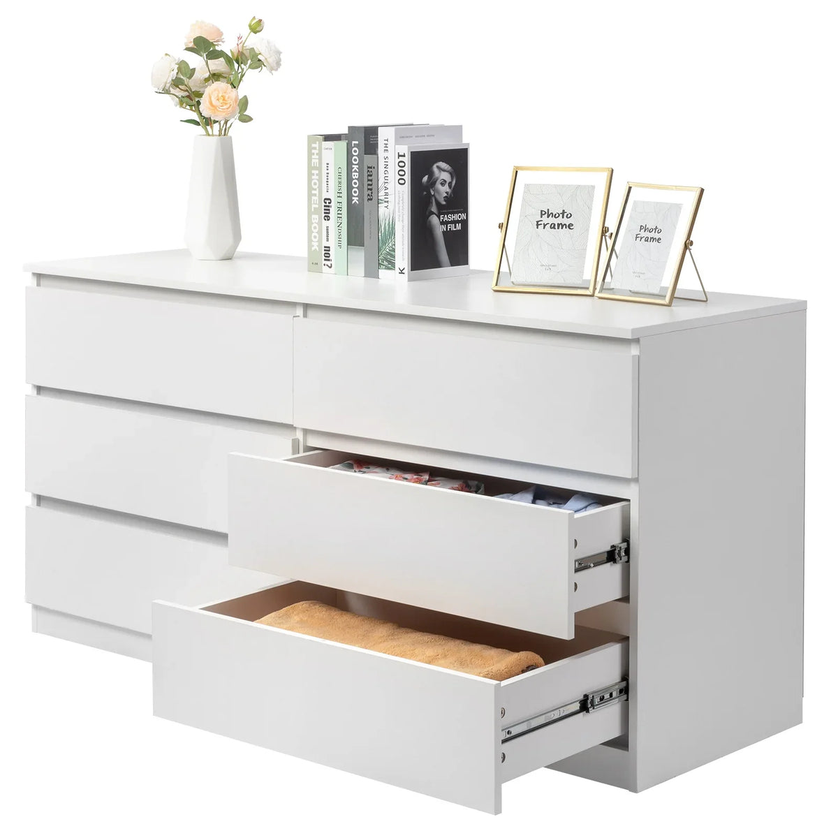 2026 NewKtaxon 6 Drawer Double Dresser Wood Dresser Storage Cabinet Drawer Organizer Chest Of Drawers, White