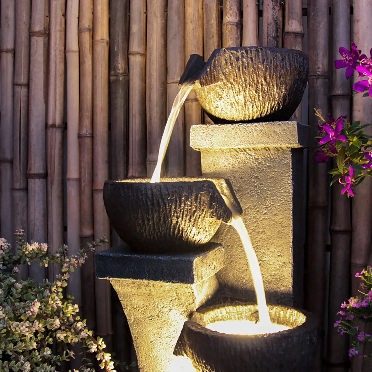 2026 New37.4" H Outdoor Water Fountain with 4 Crocks, Modern LED Lighted Garden Floor Fountain for Patios and Yards – Durable Resin Water Feature with Cascading Waterfall Design for Indoor/Outdoor Decor