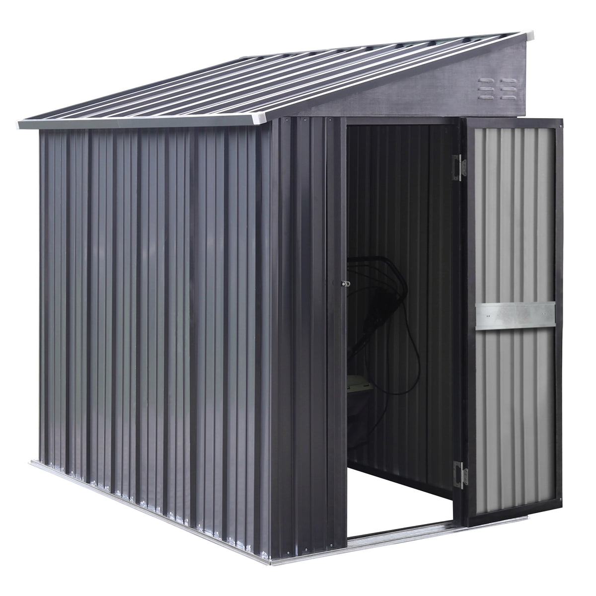 2026 NewVEIKOUS Outdoor 8' x 4' Storage Lean-to Shed 8' x 4' w/Lockable Sliding Door and Vents for Backyard, Patio & Lawn, Grey