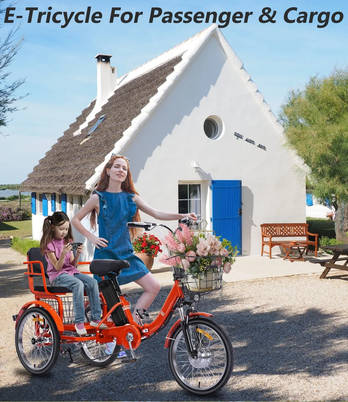 2026 NewNOMIGO Electric Tricycle for Adults Folding Electric Trike 3 Wheel Electric Trike with Two-seater Large Basket Super Powerful Brushless 350W Motor 48V13AH Lithium Battery Max 20MPH E-Tricycle Orange