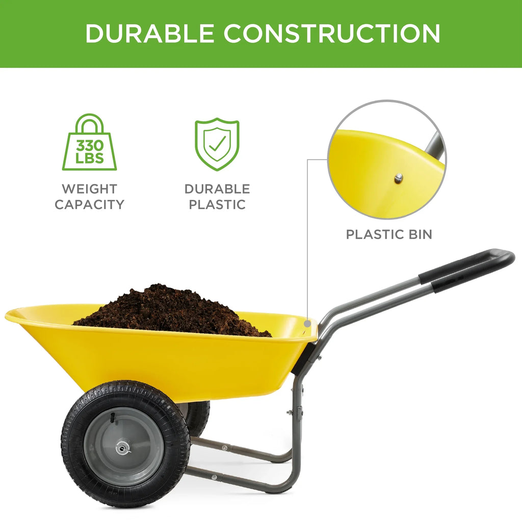 2026 NewBest Choice Products Dual-Wheel Home Wheelbarrow Yard Garden Cart for Lawn, Construction - Green