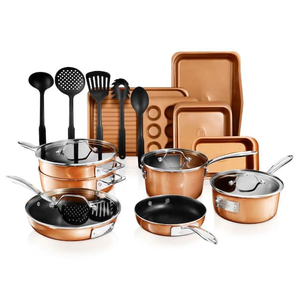 StackMaster 21- Piece Aluminum Cast Textured Ceramic Nonstick Cookware and Bakeware Set with Utensils