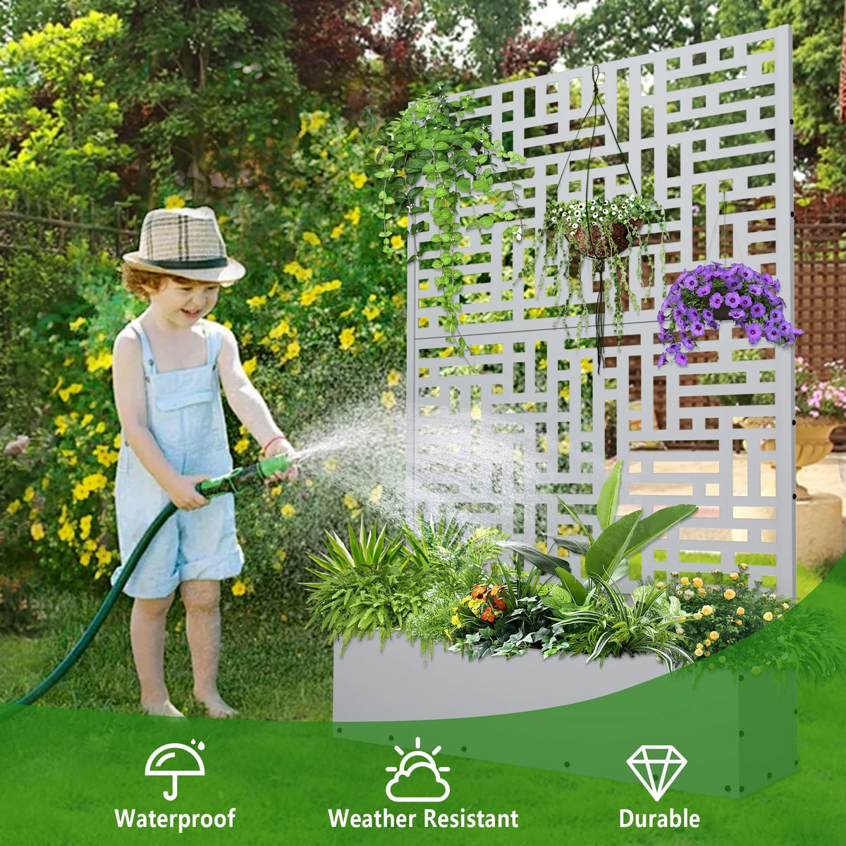 2026 NewFOOWIN 71'' H Metal Planter with Trellis, Outdoor Raised Garden Bed for Climbing Plants, Trellis Planter Box with Drainage Hole, Black