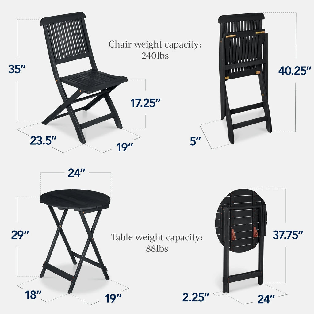 2026 NewBest Choice Products 3-Piece Acacia Wood Bistro Set, Folding Patio Furniture w/ 2 Chairs, Table - Natural
