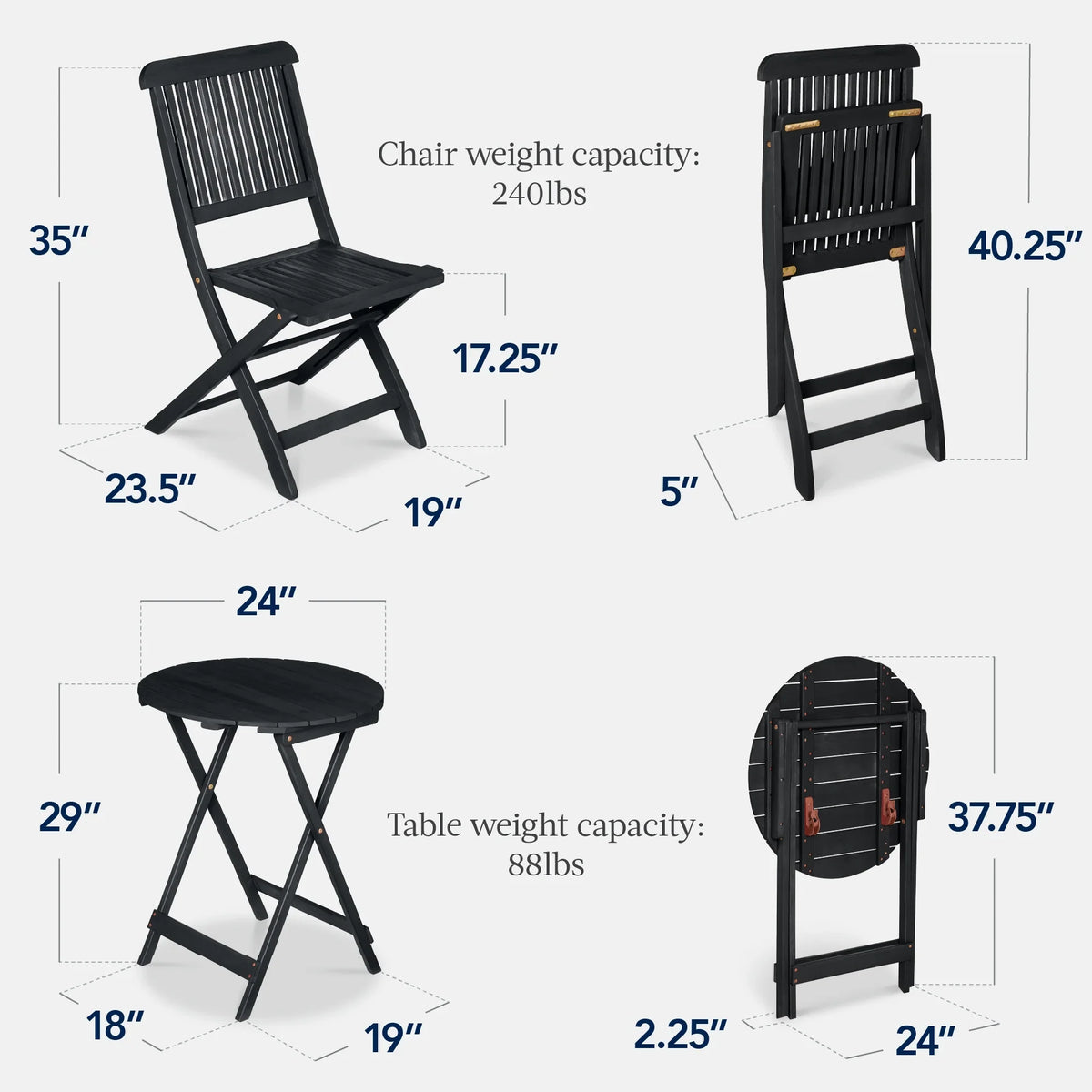 2026 NewBest Choice Products 3-Piece Acacia Wood Bistro Set, Folding Patio Furniture w/ 2 Chairs, Table - Natural