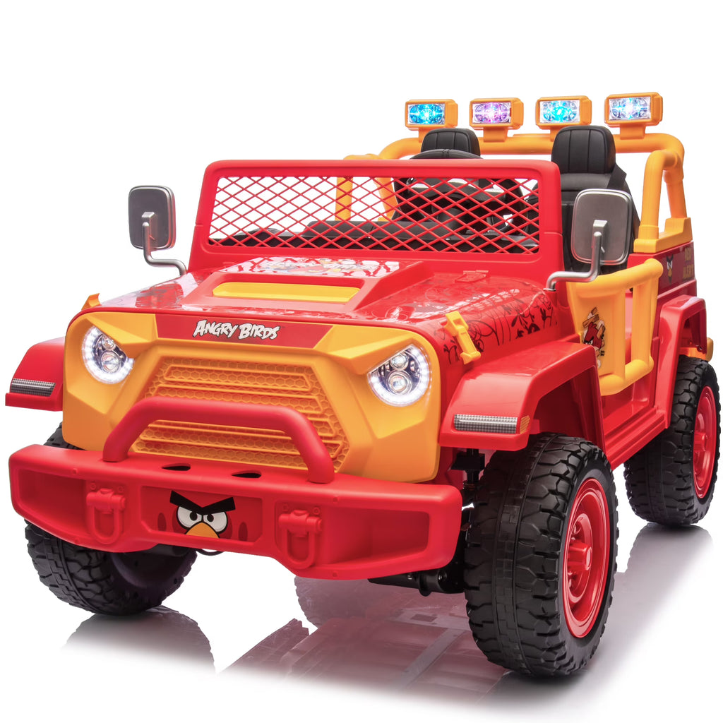 2026 NewJoyracer 24 Volt Ride on Toys for Big Kids, Licensed Angry Birds Ride on Truck with Remote, 2 Seater 4WD Electric Ride ons with Shovel, Bluetooth, Lights, Power Car Wheels for 3-8, 130lbs, Green