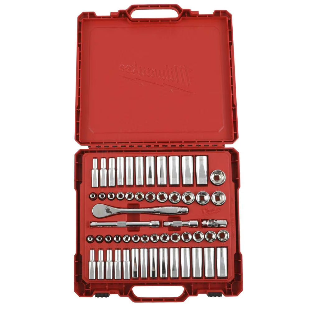 Milwaukee 3/8 in. Drive SAE/Metric Ratchet and Socket Mechanics Tool Set (56-Piece) C64