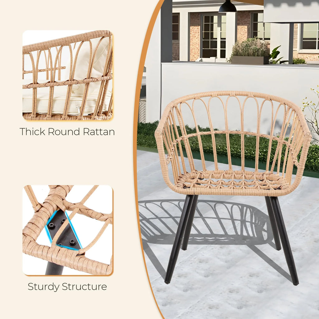 2026 NewFHFO 3 Piece Patio Bistro Set, Outdoor Wicker Apartment Balcony Furniture Sets, Rattan Table and Chairs Set of 2 for Porch Backyard Lawn Poolside Deck, Beige