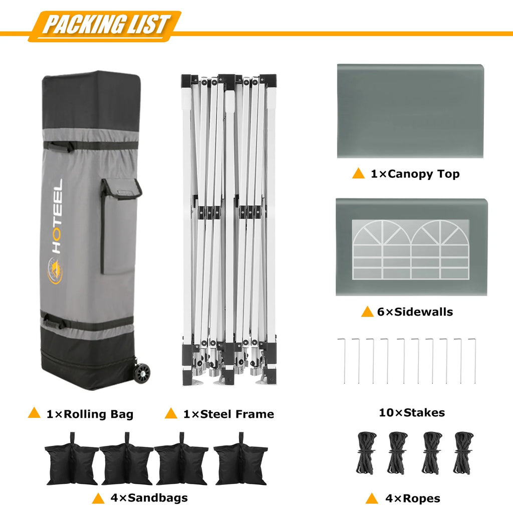 COBIZI 10X20 Pop up Canopy Tent with 6 Removable Side Walls Heavy Duty,Waterproof Adjustable Outdoor Event Party tent Parties,Commercial Instant Portable,Weddings,Camping,with Wheeled Bag,Gray