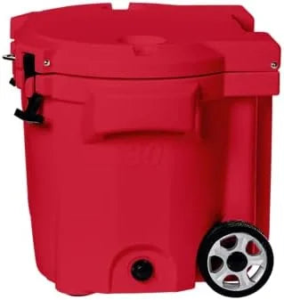 30 Quart Wheeled Hard Cooler Insulated Portable Ice Chest Box Durable, All-Terrain Rolling Cooler for Beach, Drink, Beverage, Boating, Fishing, Camping, and Outdoor Activities