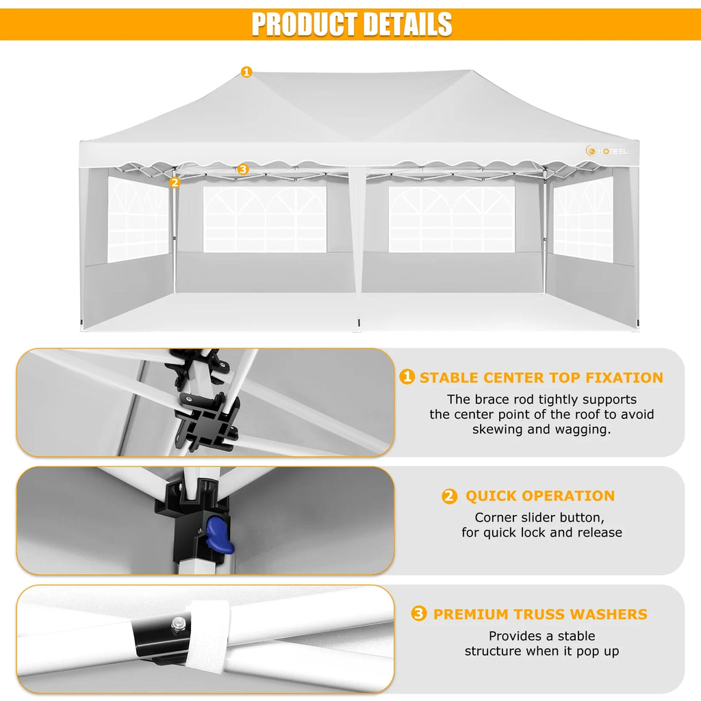 COBIZI 10X20 Pop up Canopy Tent with 6 Removable Side Walls Heavy Duty,Waterproof Adjustable Outdoor Event Party tent Parties,Commercial Instant Portable,Weddings,Camping,with Wheeled Bag,Gray