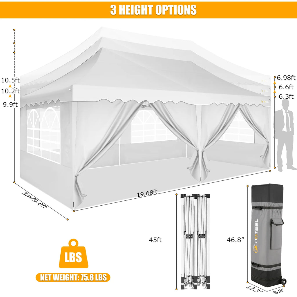 COBIZI 10X20 Pop up Canopy Tent with 6 Removable Side Walls Heavy Duty,Waterproof Adjustable Outdoor Event Party tent Parties,Commercial Instant Portable,Weddings,Camping,with Wheeled Bag,Gray
