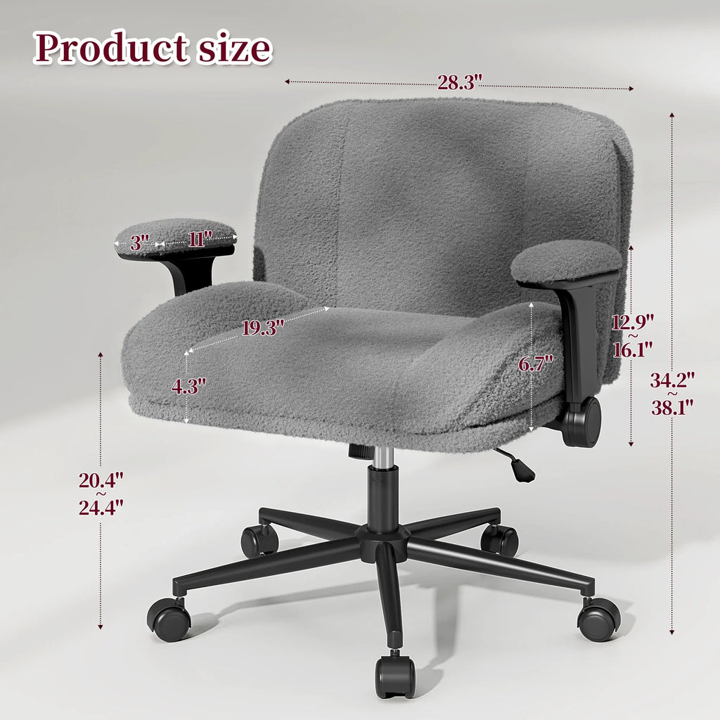 2026 NewRomorgniz Criss Cross Chair with Adjustable Arms & Lumbar Support Office Chair with Reclining Back, Thick Cushion & Wheels for Office, Gaming, Reading, Vanity, Off-White