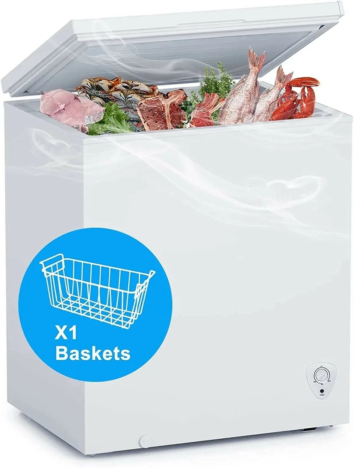 SMAD 5 Cu ft Chest Freezer with Removable Baskets Free-Standing Top Open Door Deep Freezer, White