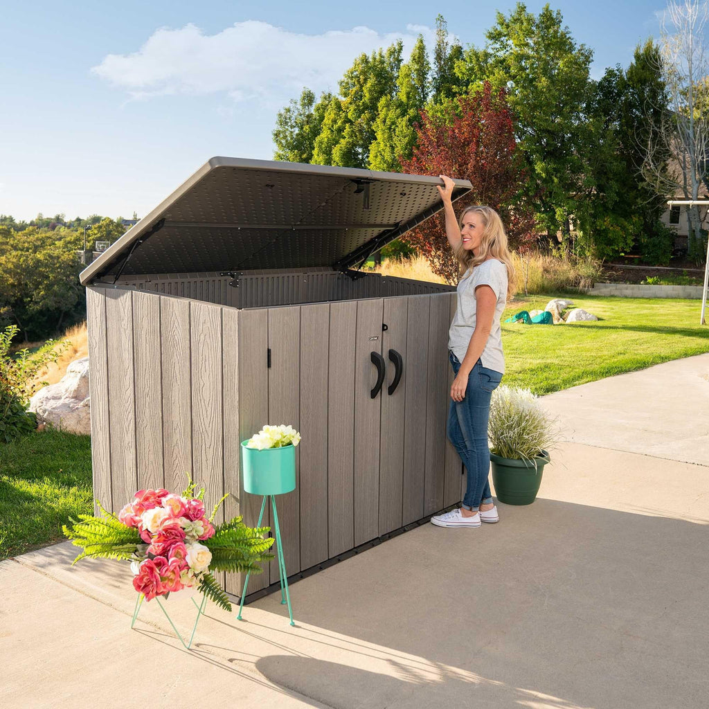 2026 NewLifetime Lockable DIY Polyethylene Horizontal Storage Shed, 75 cubic ft., Light Brown (60341)