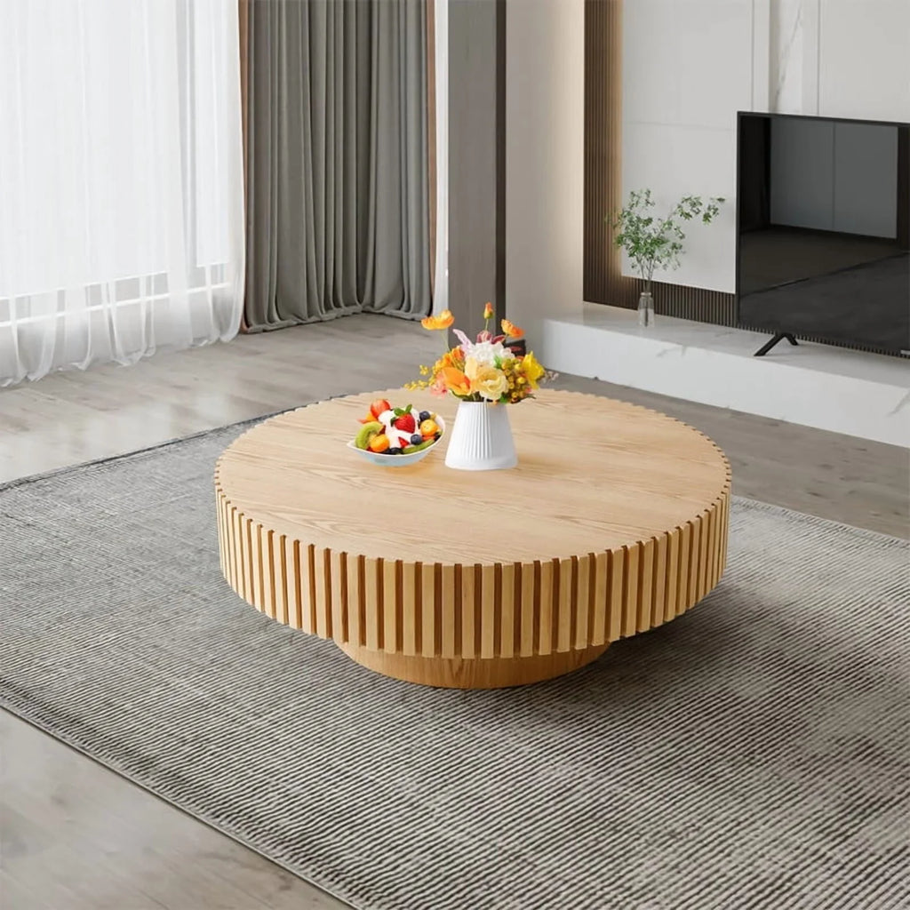 2026 NewFFH 43.7 inch Oval Coffee Table for Living Room,Handcraft Rustic Corner Coffee Table Nature Wood Relief Sturdy Pedestal for Apartmen,Side Table Centre Table,Nature Wood