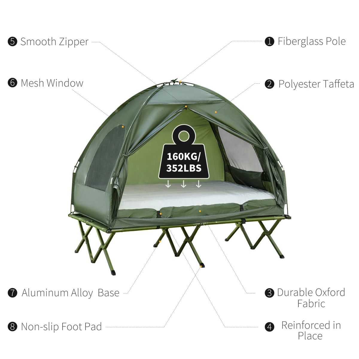 2 Person Foldable Camping Cot with Tent, Bedspread and Thick Air Mattress, 4-In-1 Elevated Camping Bed Tent for Outdoor Hiking, Picnic, Travel