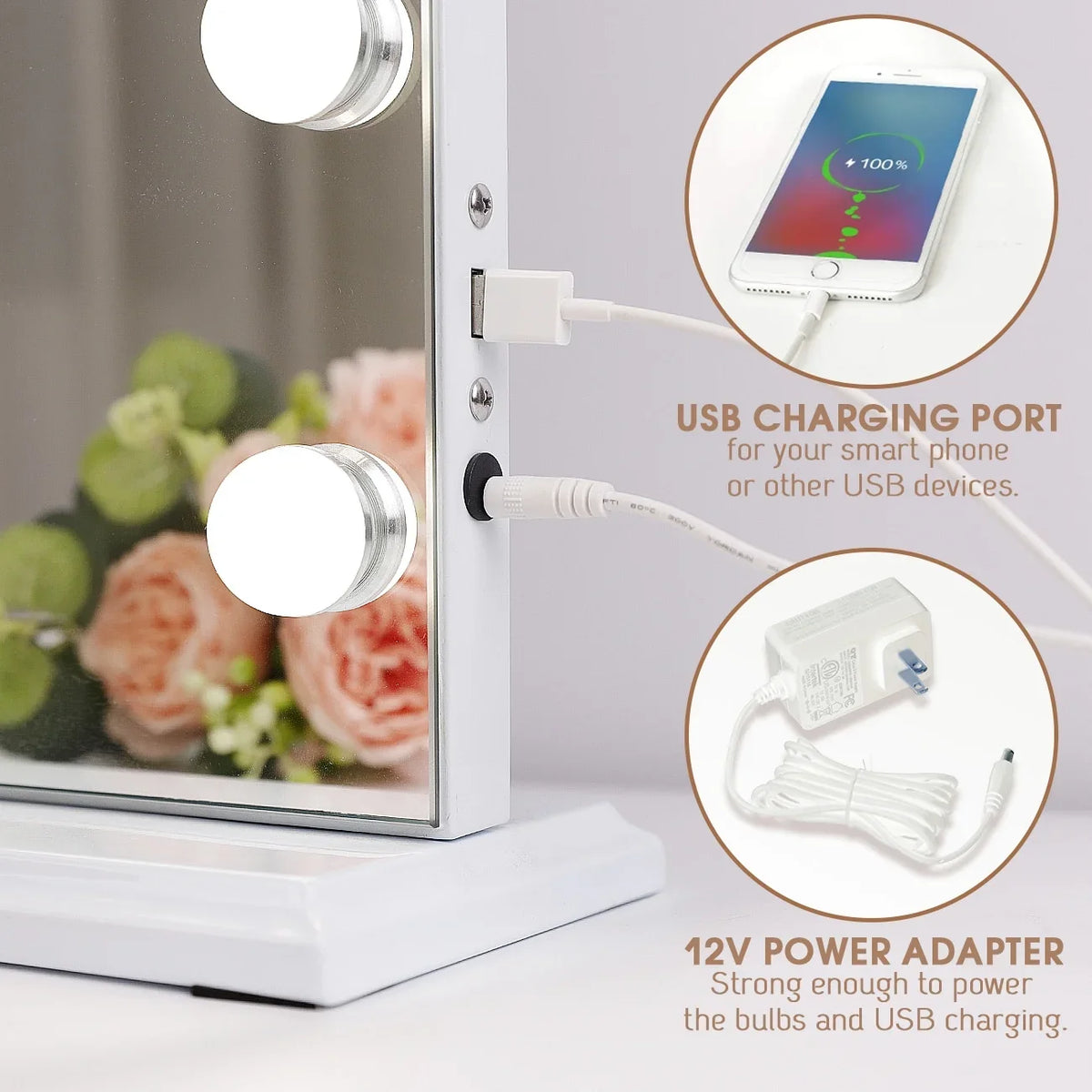 2026 NewFenchilin 32"x23" Vanity Mirror with Lights USB Charging Tabletop Wall Mount Metal White