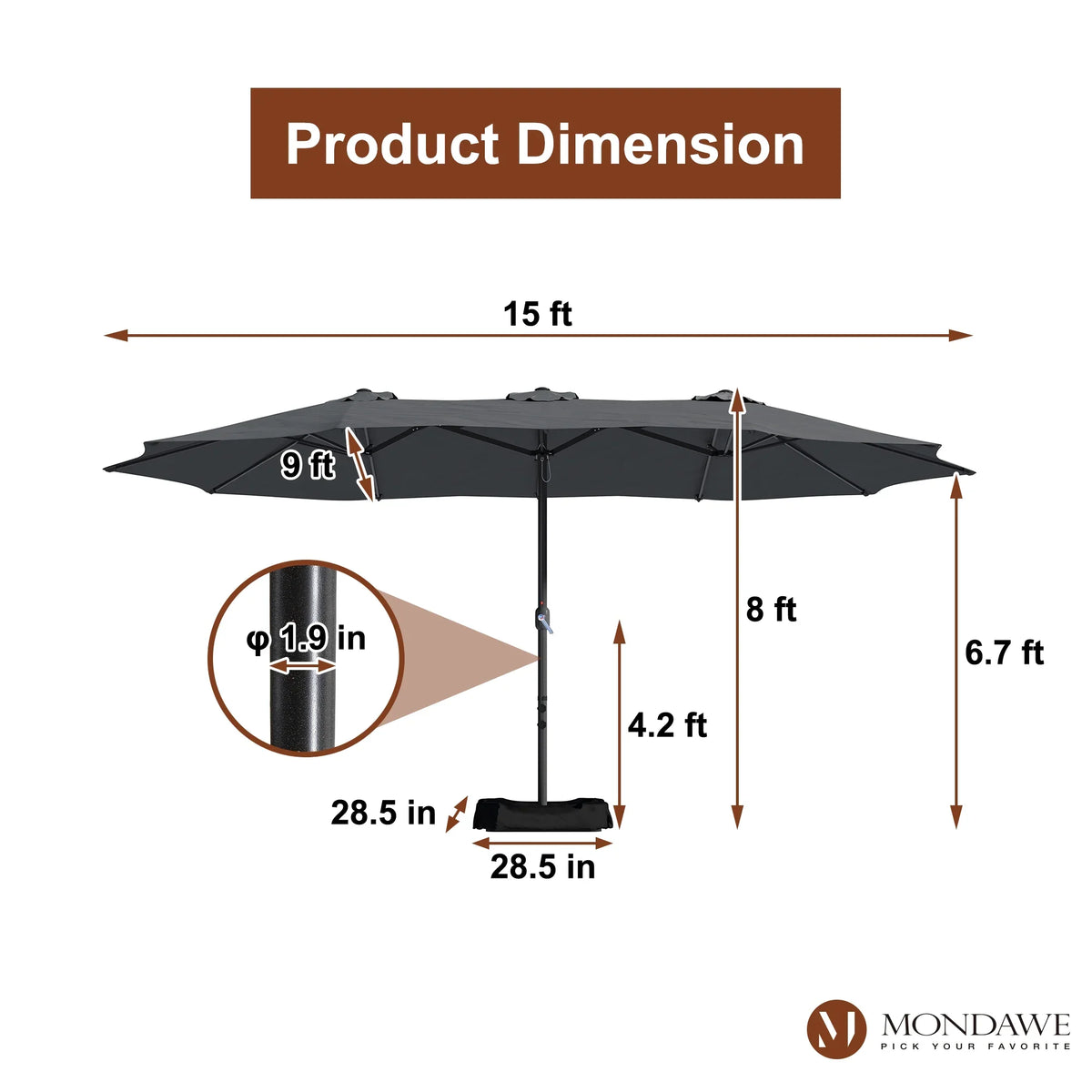 2026 NewMondawe 15ft Patio Umbrella Rectangular Outdoor Market Umbrella with Base and LED Lights Beige
