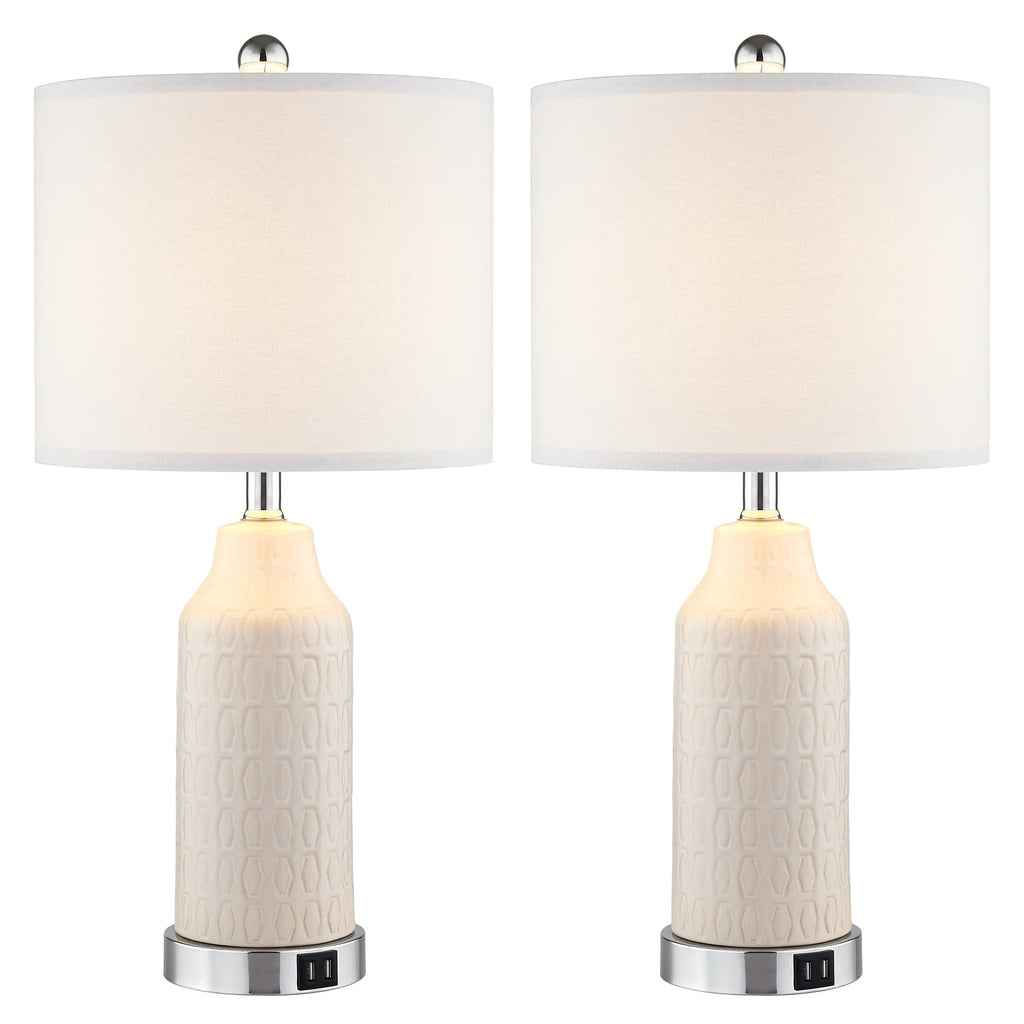 2026 NewCinkeda Table Lamp Set of 2 for Living Room Bedroom with USB Ports AC Outlet 3 Way Dimmable Touch Nightlight Farmhouse White Floral Nightstand Bedside Lamps