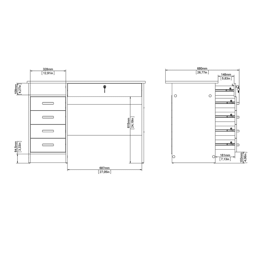 2026 NewTvilum Walden 5 Drawer Office Desk with 1 Locking Drawer for Adults, White