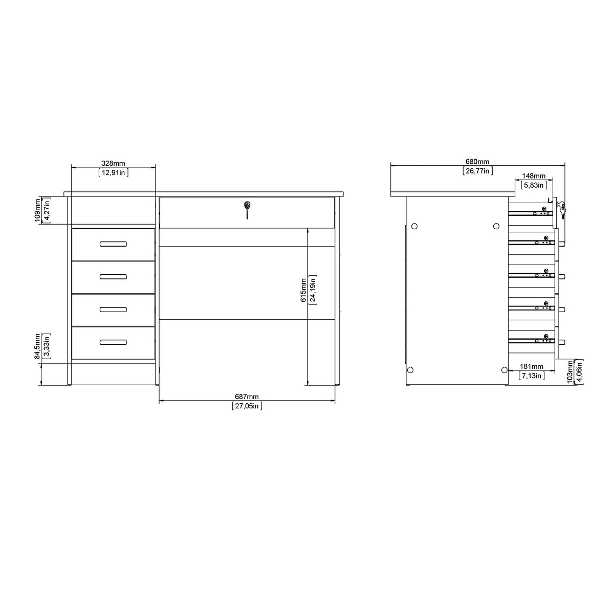 2026 NewTvilum Walden 5 Drawer Office Desk with 1 Locking Drawer for Adults, White