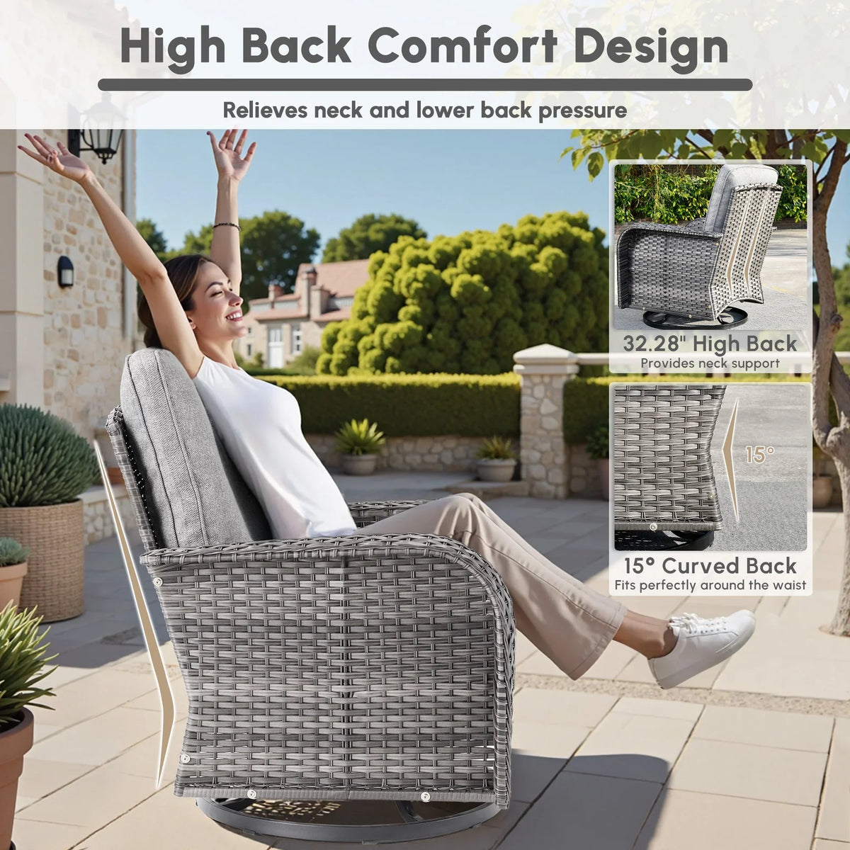 2026 NewOvios 5 Pieces Outdoor Patio Furniture Set High Back All Weather Wicker Conversation Set with Swivel Chairs & Coffee Table, Dark Gray