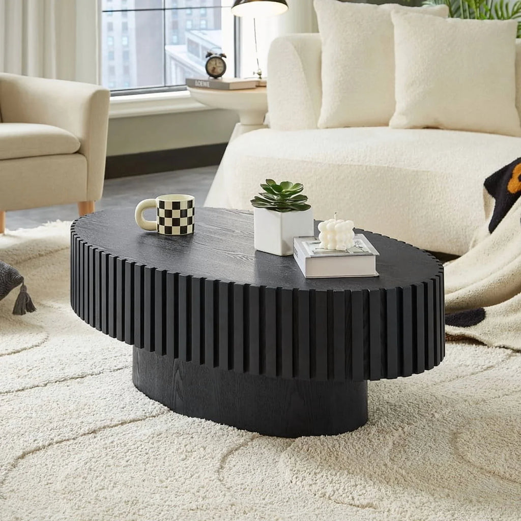2026 NewFFH 43.7 inch Oval Coffee Table for Living Room,Handcraft Rustic Corner Coffee Table Nature Wood Relief Sturdy Pedestal for Apartmen,Side Table Centre Table,Nature Wood