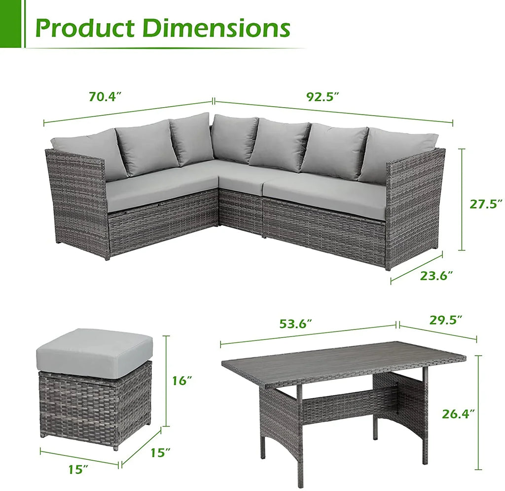 2026 NewAECOJOY 7 Piece Patio Furniture Set PE Rattan Outdoor Dining Set Sectional Sofa Couch with Table Patio Conversation Set in Gray