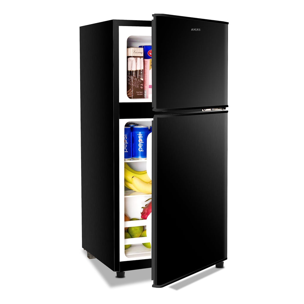 3.5 Cu.Ft Compact Mini Fridge with Freezer, 2-Door Small Refrigerator with 7-Level Thermostat & Removable Shelves for Kitchen, Dorm, Apartment, Bar, Office-Black-