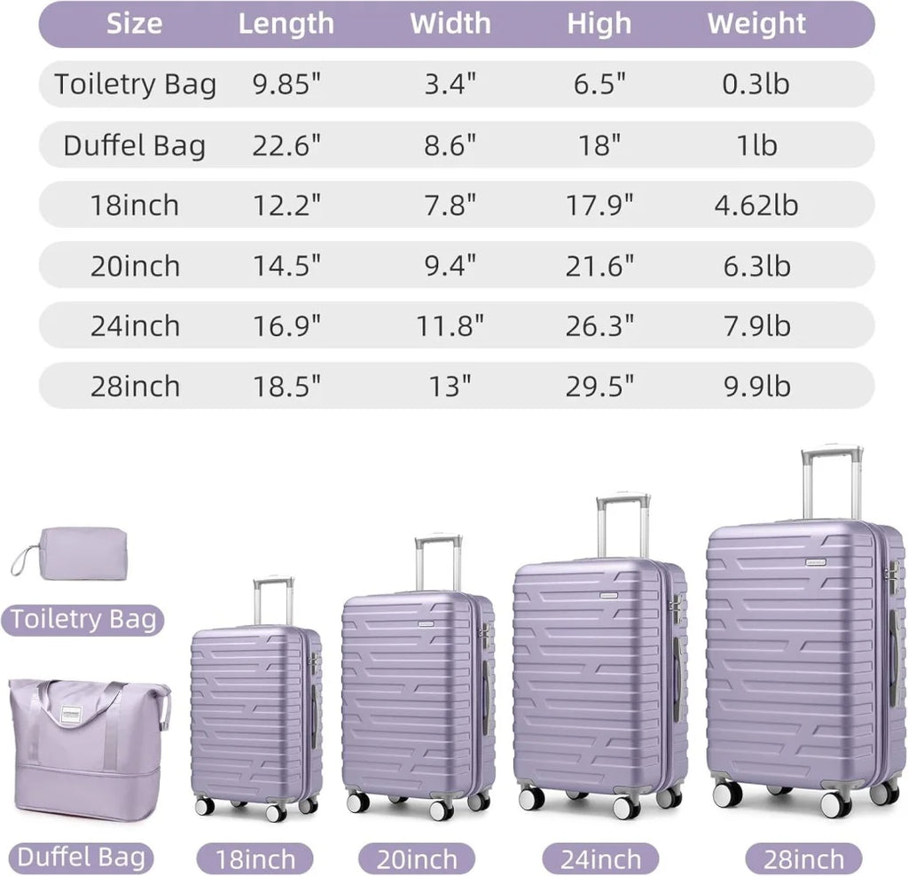 6-Piece Hardshell Luggage Set with Expandable Spinner Suitcases & TSA Lock, 25% Extra Capacity, Duffel Bag & Toiletry Kit, Cream ABS Suitcases
