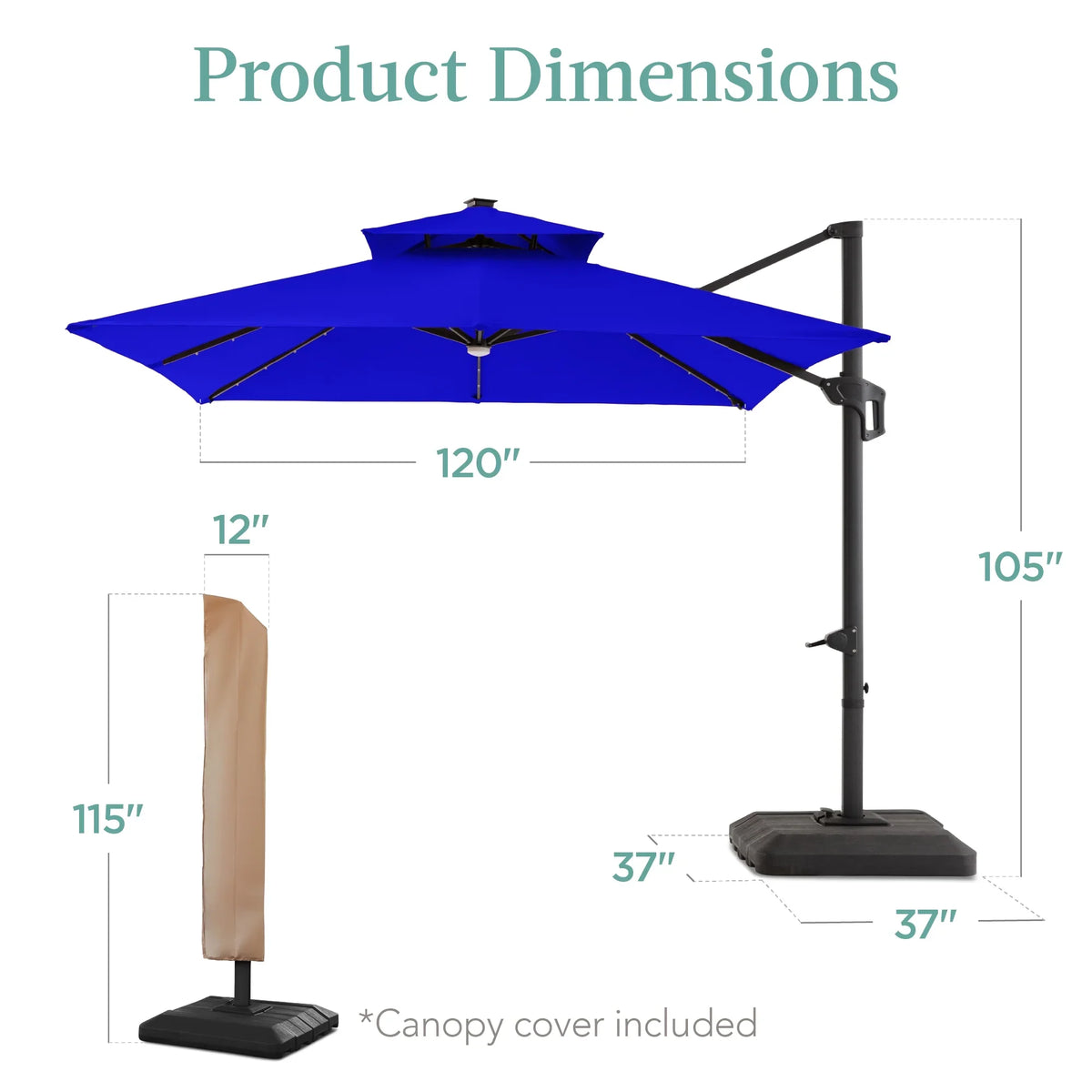 2026 NewBest Choice Products 10x10ft 2-Tier Square Outdoor Solar LED Cantilever Patio Umbrella w/ Base Included - Tan